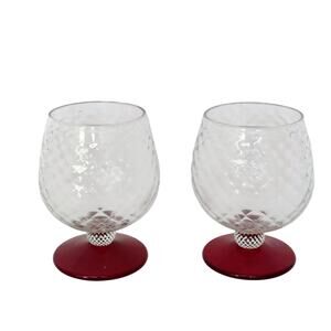 Rick Strini Ruby Red Brandy Snifter Art Glasses Diamond Texture Pair 2 Set RARE
